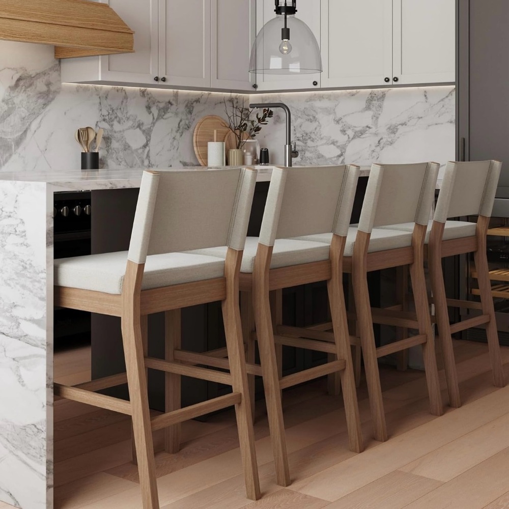 Nathan James Modern Cream and Brown Bar Stools